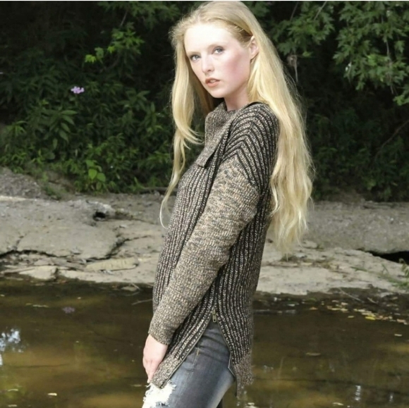 NEW M. Rena Luxury Sweater Taupe Coffee Zipper Boutique Womens Turtleneck Winter - Picture 4 of 16